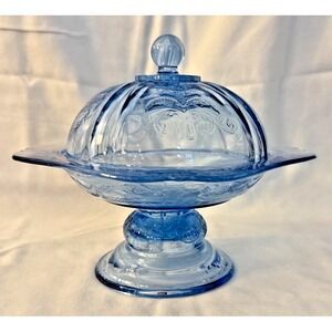 Blue Indiana Glass, Madrid, Candy Pedestal Dish with Lid, Decorative 2-Piece Set